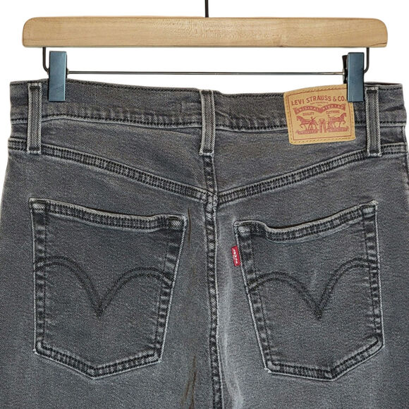 Levi's Ribcage Straight Leg Cropped Denim Jean Button Fly Ankle Gray Black 30 - Picture 9 of 16